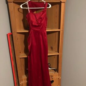 Long Red Satin prom dress